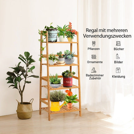 Stovinti lentyna su 4 lygių kopėčių lentyna iš bambuko, knygų lentyna, augalų lentyna, balkono lentyna, 48 x 32 x 115 cm, natūrali