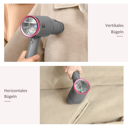 Garų lyginimo įrenginys, garų šepetys, sulankstomas garinis lygintuvas su 160 ml vandens baku, 1520 W, aliuminis, plastikas, pilka + rožinė, 27,5 x 18,2 x 9 cm