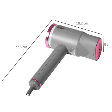 Garų lyginimo įrenginys, garų šepetys, sulankstomas garinis lygintuvas su 160 ml vandens baku, 1520 W, aliuminis, plastikas, pilka + rožinė, 27,5 x 18,2 x 9 cm