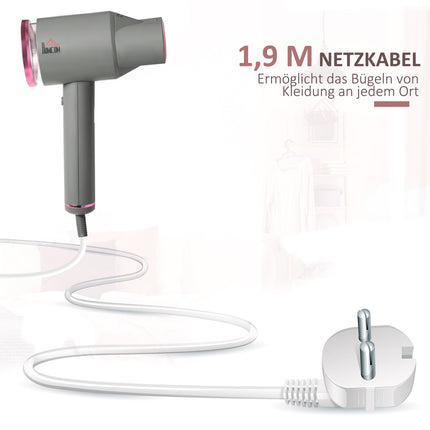Garų lyginimo įrenginys, garų šepetys, sulankstomas garinis lygintuvas su 160 ml vandens baku, 1520 W, aliuminis, plastikas, pilka + rožinė, 27,5 x 18,2 x 9 cm