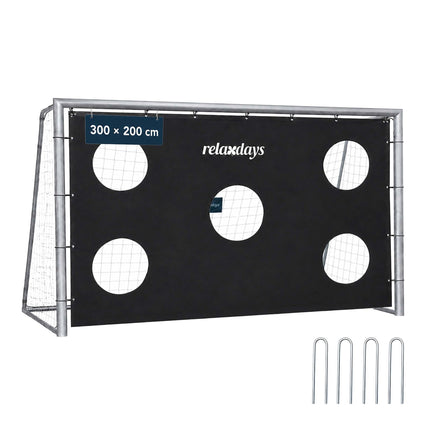 Steel Football Goal 300 x 200 cm with Goal Wall, PE Net, Grey