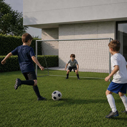 Steel Football Goal 300 x 200 cm with Goal Wall, PE Net, Grey