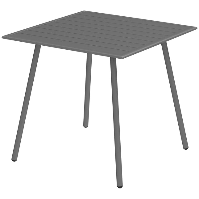 Plieninis sodo stalas 80 x 80 x 74 cm, atsparus oro sąlygoms, savitarnos stalas su plieniniu rėmu, neslystantis kempingo stalas 4 asmenims, balkono stalas, kiemo stalas, lauko valgomojo stalas sodui, terasai, balkonui, pilkas