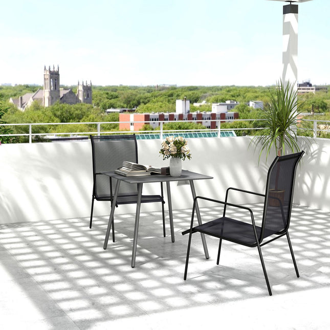 Plieninis sodo stalas 80 x 80 x 74 cm, atsparus oro sąlygoms, savitarnos stalas su plieniniu rėmu, neslystantis kempingo stalas 4 asmenims, balkono stalas, kiemo stalas, lauko valgomojo stalas sodui, terasai, balkonui, pilkas