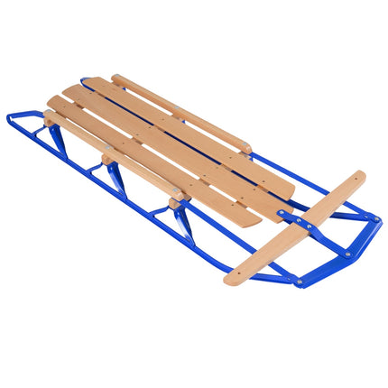 Plieninės ir medinės rogės su vairo rankena - mėlynos, 150 kg keliamoji galia