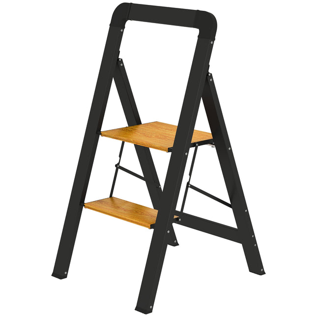 Sulankstomos kopėčios su 2 pakopomis, kopėčios su rankena, neslystanti platforma, keliamoji galia iki 150 kg, aliuminis, juodas, 44,5 x 48 x 86,3 cm |