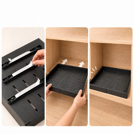 Stick-On Telescopic Drawer for Kitchen Cabinets, 30 kg Load, 42 cm Deep, Black