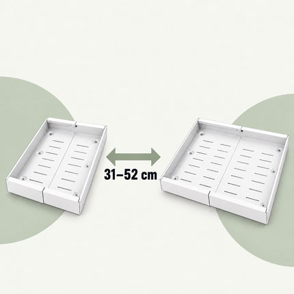 Stick-On Telescopic Drawer for Kitchen Cabinets, 30 kg Load, 42 cm Deep, White