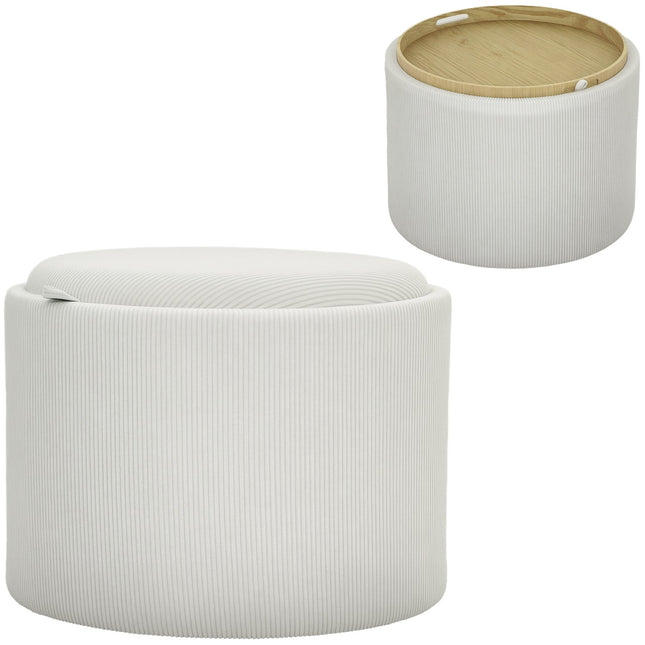 Round upholstered storage stool, Cream white, 56x56x42 cm