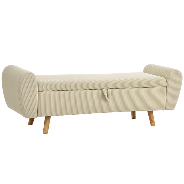 Suoliukas daiktadėžei su paslėptu skyriumi, smėlio spalvos velvetas, 150 cm