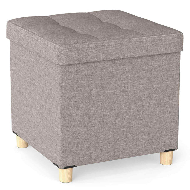 Storage Ottoman with Linen Fabric, 53.5L, Grey, 45x45x45 cm