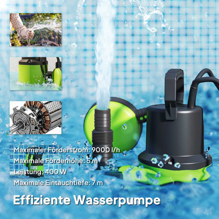 Panardinamas vandens siurblys su plūdiniu jungikliu, 400 W, 9000 l/h