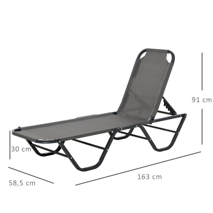 Saulės Gultas Paplūdimio Gultas 5 Pakopų Aliuminis Sodo Gultas Poilsio Gultas Textline Pilkas + Juodas 163 X 58,5 X 91 Cm