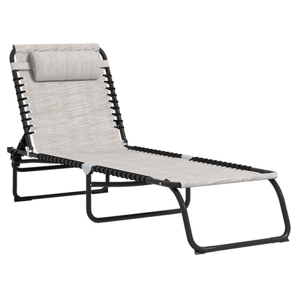 Adjustable beige sun lounger with 4-step backrest