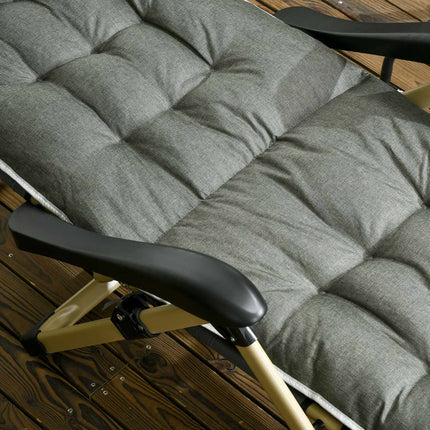 Folding sun lounger with adjustable backrest and cushion