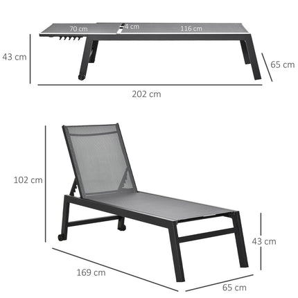 Saulės Gultas Sodo Gultas su 5 Pakopomis Atlošu, Aliuminis, Pilkas, 169 X 65 X 102 Cm