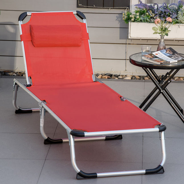 Saulės Gultas Sodo Gultas Aliuminio Audinio Gultas Poilsio Gultas 5 Padėčių Reguliuojamas Sulankstomas Ergonomiškas Tinklelis raudonas 170 X 60 X 76 Cm
