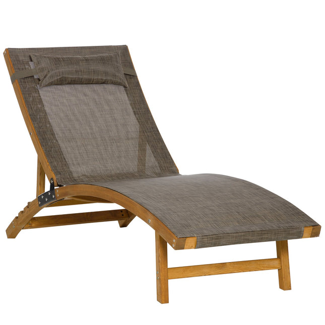Saulės gultas, atsparus oro sąlygoms sodo gultas, denio kėdė su reguliuojamu atlošu, pagalvė, iki 120 kg, rudas, 182 x 64 x 71 cm