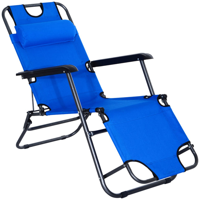 Saulės gultas su pagalvėle, sulankstomas paplūdimio gultas, 2 pakopų sodo gultas, 2 viename poilsio gultas, metalas + oksfordo audinys, mėlynas 118 x 60 x 80 cm