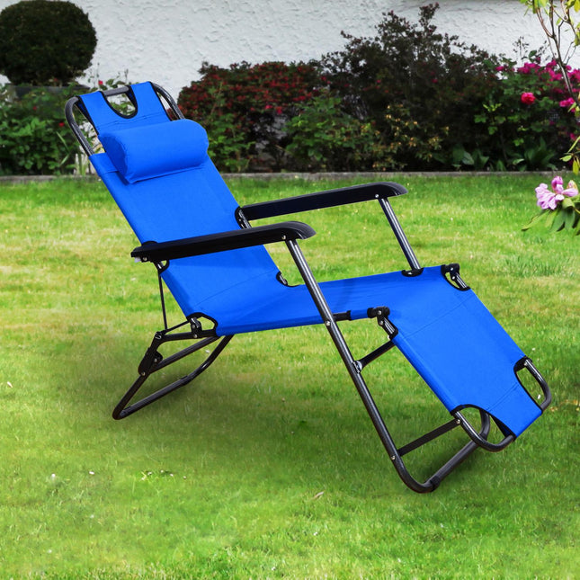 Saulės gultas su pagalvėle, sulankstomas paplūdimio gultas, 2 pakopų sodo gultas, 2 viename poilsio gultas, metalas + oksfordo audinys, mėlynas 118 x 60 x 80 cm