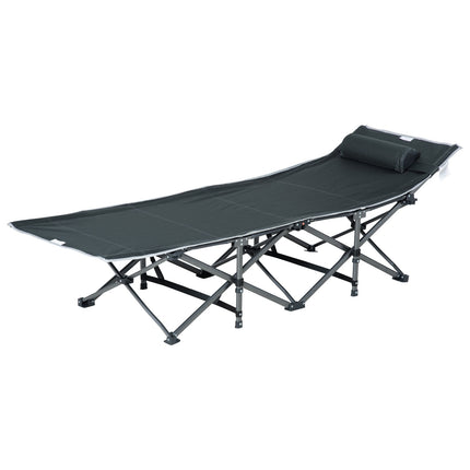 Sulankstomas saulės gultas su šonine kišene pagalvei, integruotu daiktadėže, metalas ir Oksfordo audinys, 188 x 64,5 x 53 cm, pilkas