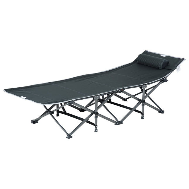 Sulankstomas saulės gultas su šonine kišene pagalvei, integruotu daiktadėže, metalas ir Oksfordo audinys, 188 x 64,5 x 53 cm, pilkas