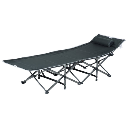 Sulankstomas saulės gultas su šonine kišene pagalvei, integruotu daiktadėže, metalas ir Oksfordo audinys, 188 x 64,5 x 53 cm, pilkas
