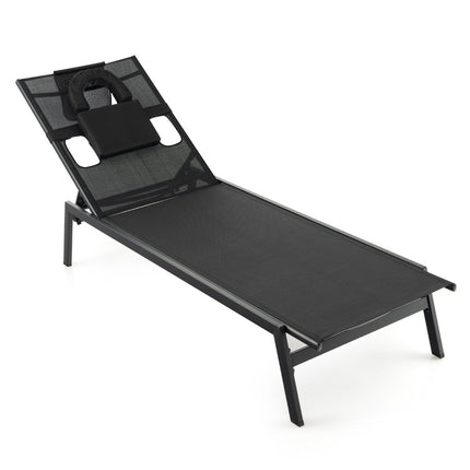 Sun lounger with face opening garden lounger with 5-way adjustable backrest black