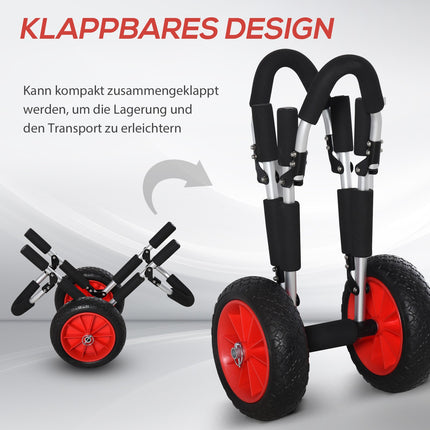 Banglenčių vežimėlis, banglenčių transportavimo vežimėlis, sulankstomas, paminkštintos PU padangos, aliuminis, sidabrinis, iki 45 kg, ilgis 64 x plotis 55 x aukštis 38,5 cm