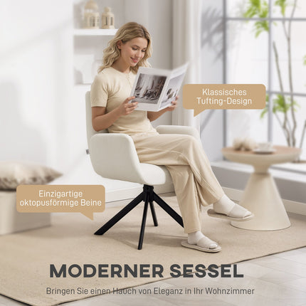 Pasukama akcentinė kėdė, modernus dizainas, kreminės baltos spalvos, 120 kg keliamoji galia
