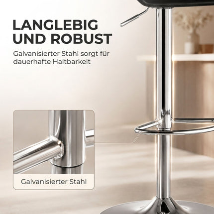 Swivel Bar Stool 55–76 cm with Gas Lift and Footrest, Black, Silver Steel Base