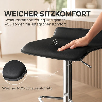 Swivel Bar Stool 55–76 cm with Gas Lift and Footrest, Black, Silver Steel Base
