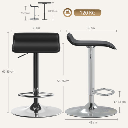 Swivel Bar Stool 55–76 cm with Gas Lift and Footrest, Black, Silver Steel Base