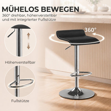 Swivel Bar Stool 55–76 cm with Gas Lift and Footrest, Black, Silver Steel Base