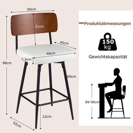 Baro kėdžių komplektas, 2 vnt., balta, dirbtinė oda, ergonomiškos