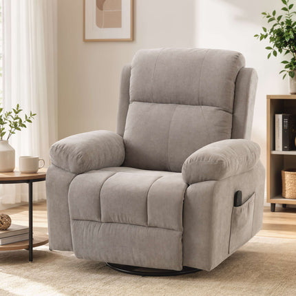 Swivel Massage Recliner Chair with Heat and 145° Recline, Beige, Chenille Look
