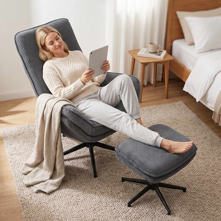 Swivel Recliner Chair with Footstool, 130° Reclining, Steel Frame, Grey