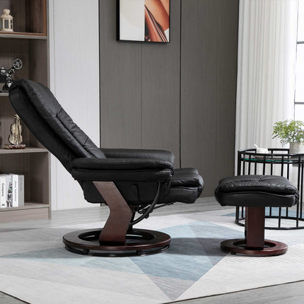 Swivel Recliner Chair with Footstool, Faux Leather, Up to 130 kg, Black