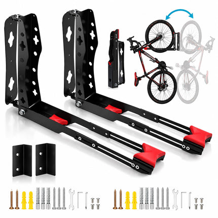 Swivelling Vertical Bicycle Wall Mount, Set of 2 – Wall Protectors, Black, Red