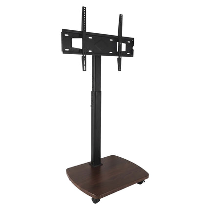 TV Floor Stand 43-75 Inch with Tilt and Swivel, Black, Brown Wood Effect