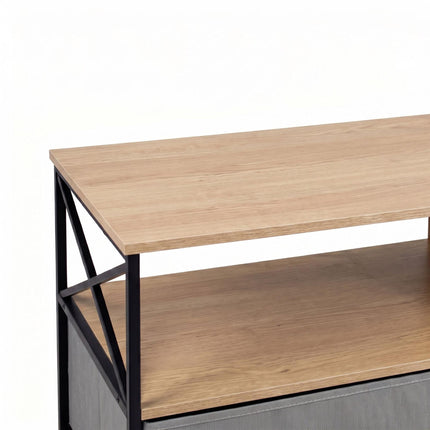 Žema TV spintelė su daiktadėže, pilkai juoda, 120 cm