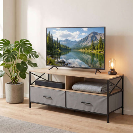 Žema TV spintelė su daiktadėže, pilkai juoda, 120 cm