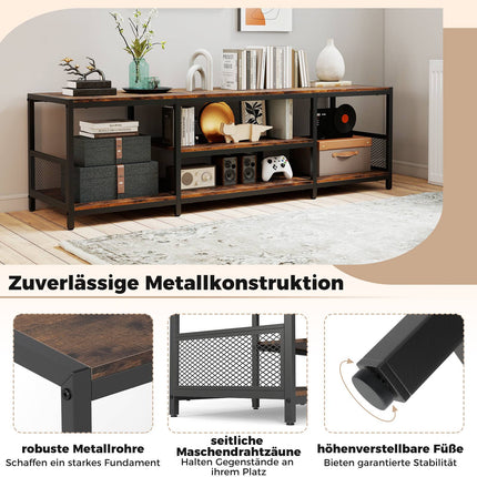 Televizoriaus stovas 65 colių televizoriams, pramoninio stiliaus, metalinis rėmas