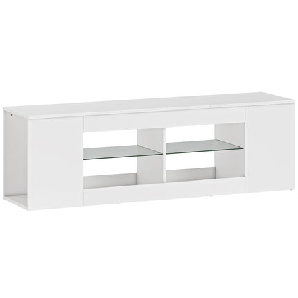 TV staliukas su 6 lentynomis, 2 stikliniais laikikliais, 140 cm, baltas