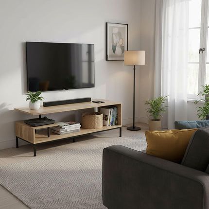 TV staliukas su atviromis lentynomis 55 colių ekranams