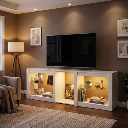 TV staliukas su RGB LED lemputėmis, blizgiai baltas, 160 cm