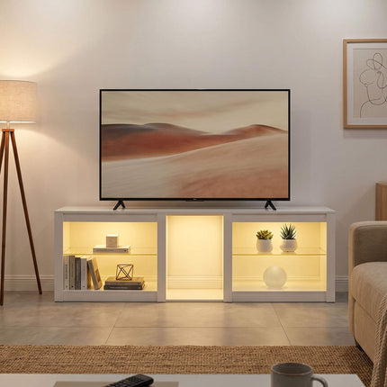 TV staliukas su RGB LED lemputėmis, blizgiai baltas, 160 cm