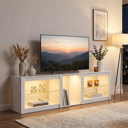 TV staliukas su RGB LED lemputėmis, blizgiai baltas, 160 cm