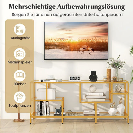 TV spintelė TV staliukas televizoriams iki 65 colių TV staliukas auksinis 147 x 40 x 62 cm