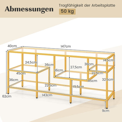 TV spintelė TV staliukas televizoriams iki 65 colių TV staliukas auksinis 147 x 40 x 62 cm